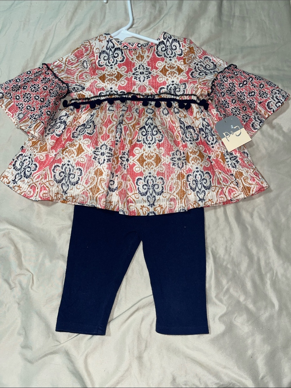PASTOURELLE Baby Two-Piece Tunic Set with Navy Leggings